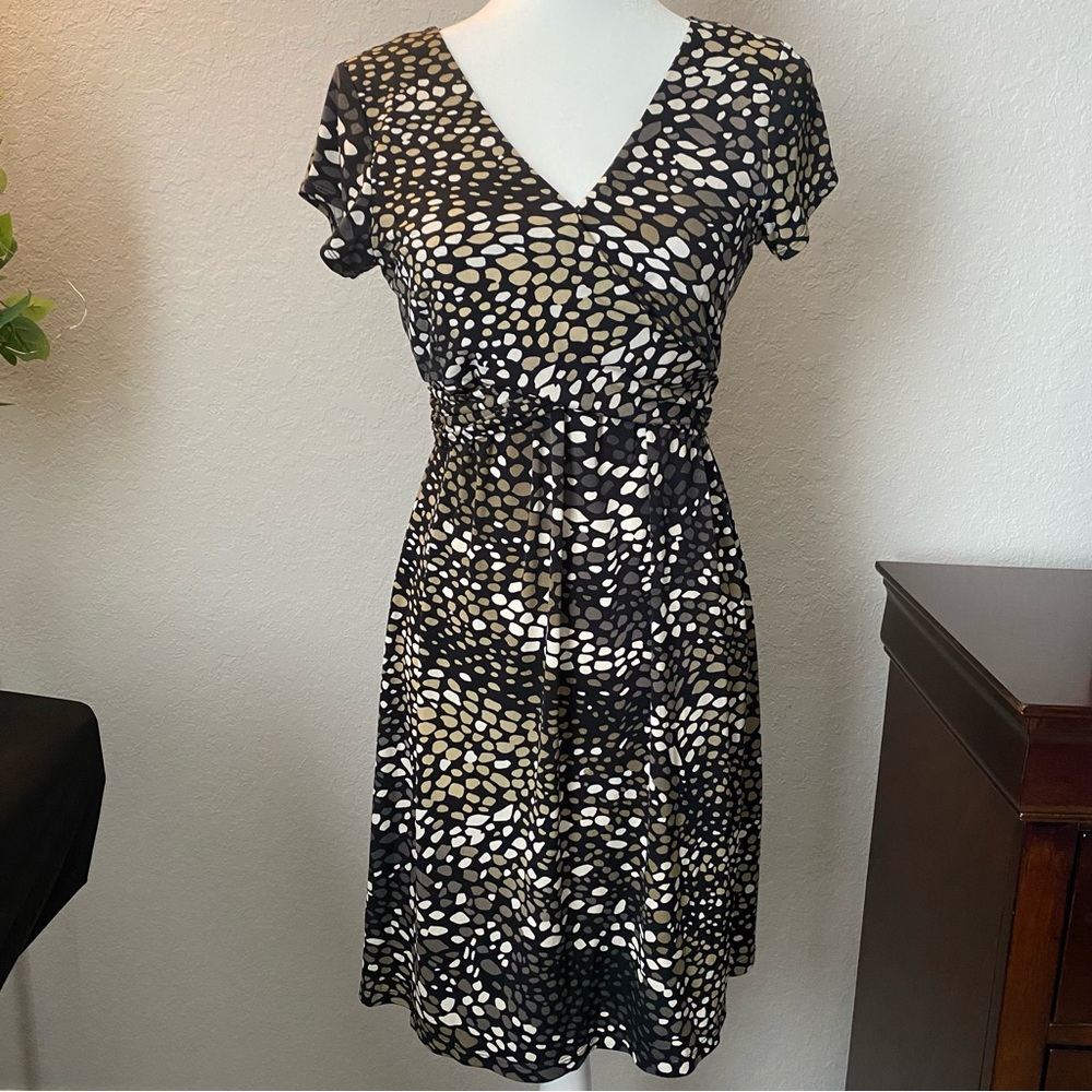 AB studio Elegant Black and Cream croc Patterned v neck Dress with back tie